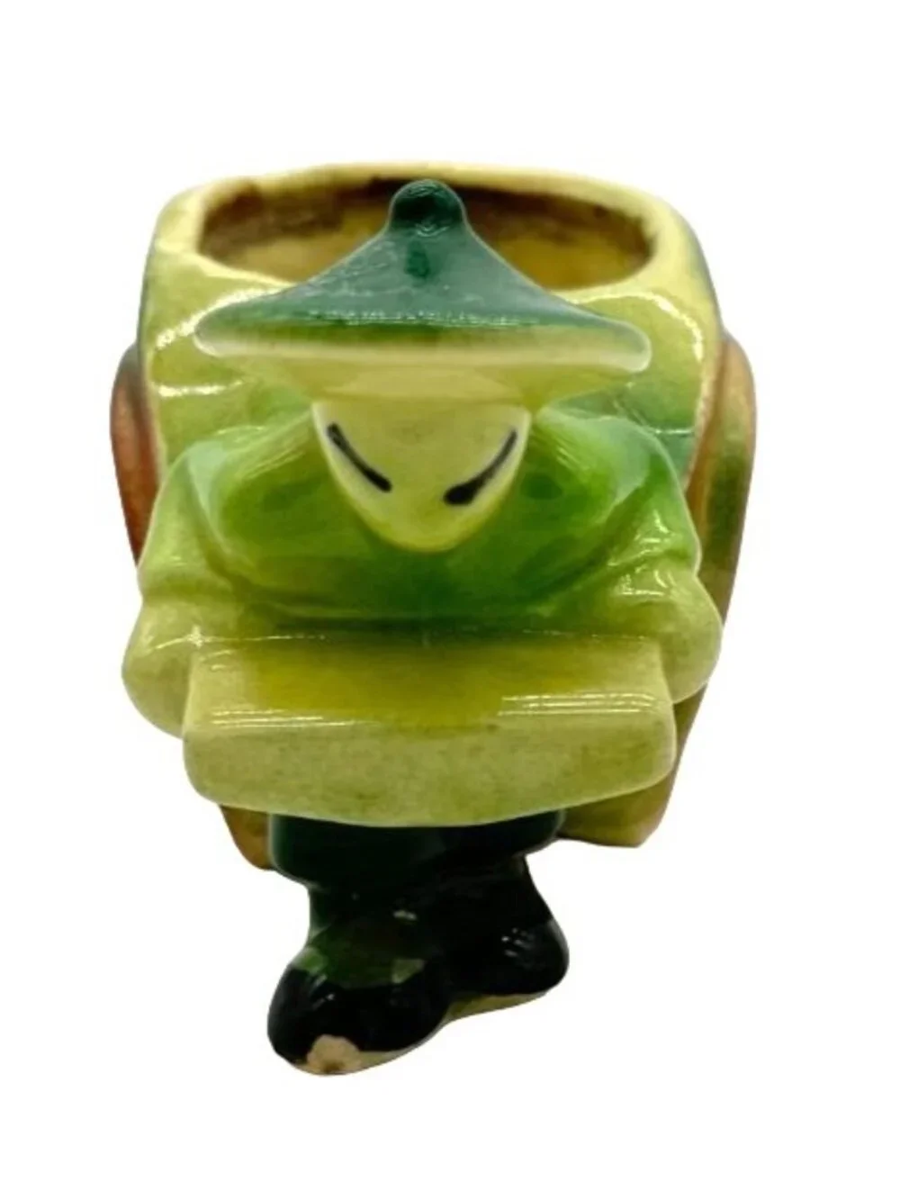 Vintage Shawnee Rickshaw Planter Asian Man Pulling Cart Wagon Bonzai Planter 539